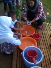 Teacher instructing kids on value of soap