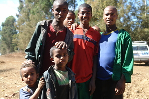 Young men pose for the camera in Ethiopia