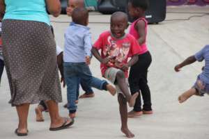 Having fun dancing at the Holiday Party