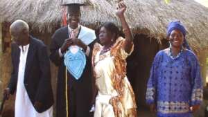 Proud celebration first family university graduate