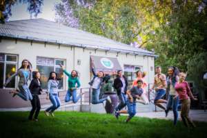 One of our English classes outside the cafe