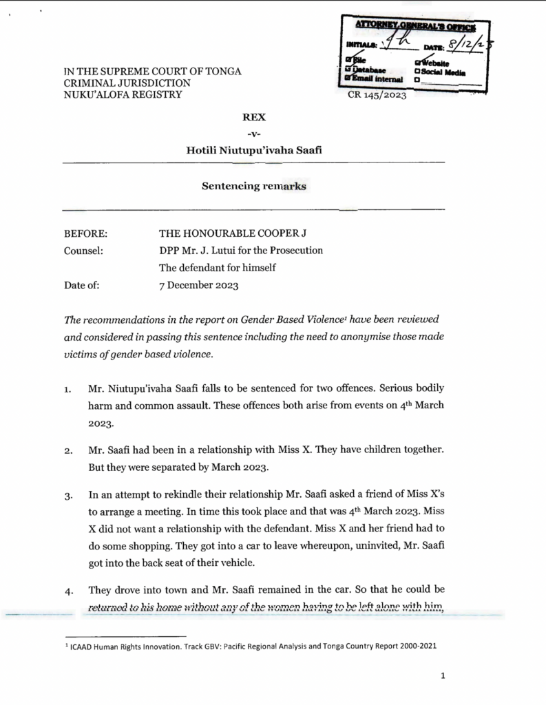 Tongan Supreme Court Decision citing ICAAD