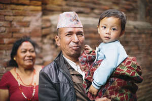 A family on the street in Bhaktapur