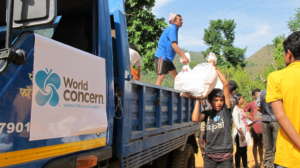 World Concern staff delivering emergency supplies