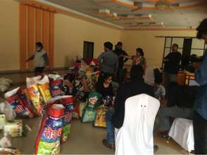 Food and relief materials ready for distribution