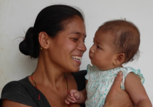Laxmi with her baby girl.