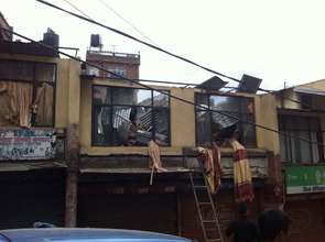 A collapsed roof in the streets of Nepal