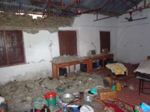 A broken hall  because of the earthquake