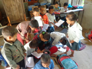 Primary level students taking exam