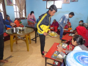 Having delicious food and milk
