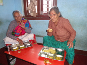 Elderly eating happily