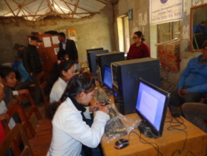 The girl students using the computer