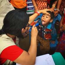Young boy receives medical checkup