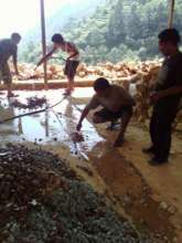 Pouring a cement foundation.
