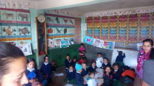Here, two classes are crowded into a single room.