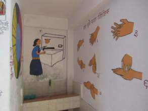 Hand washing technique painted on the wall