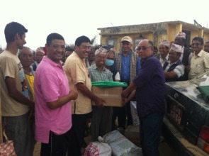 Local people helping with distribution.