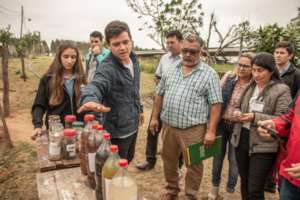 Students show the products the package and sell