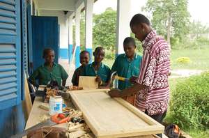 Students engaged in a carpentry class