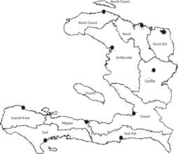 Map of Haiti with project locations marked