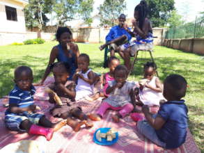 Enjoying a picnic in the garden.