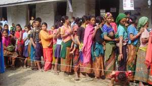Children lining up for screening