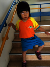 Walked down the stairs alone.