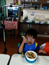 Gained independence via eating utensils & devices