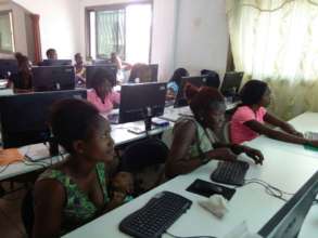 The ladies are working hard in the computer lab