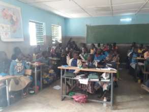 Students in Classroom, LED light on (ceiling)
