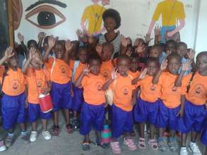 Vulnerable children with new sports wear