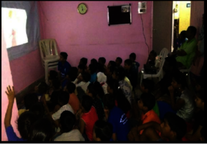 Children watching movie