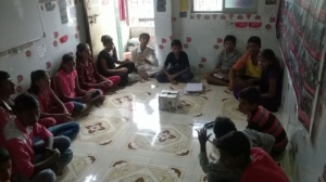 Children having discussions after watching film