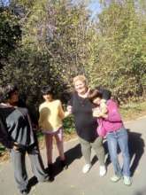 Deni and the girls out for a walk