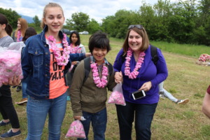 Happy rose pickers