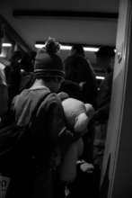 Offering toys and christmas' joy to a child