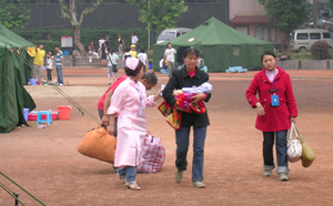 Qingyang Sports Center, which has been converted to a refugee ca