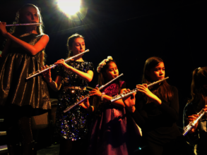 Young flute players playing New Orleans jazz