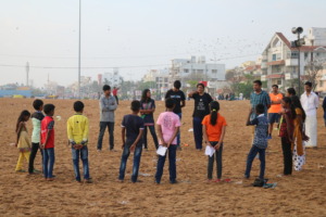 At Besant Nagar Beach, before their performance