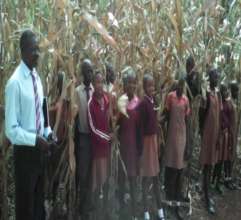 Mr Marima, Mr Chipfunde and pupils in maize field