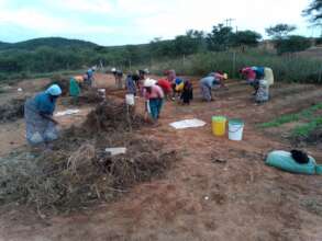 Women work on their nutritious compost