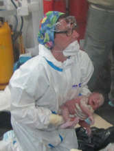 Midwife Giusy and newborn Francesca Marina