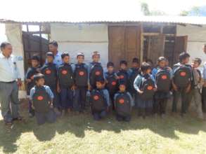 Students looking pleased with their new materials