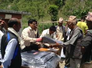 Handing out relief supplies