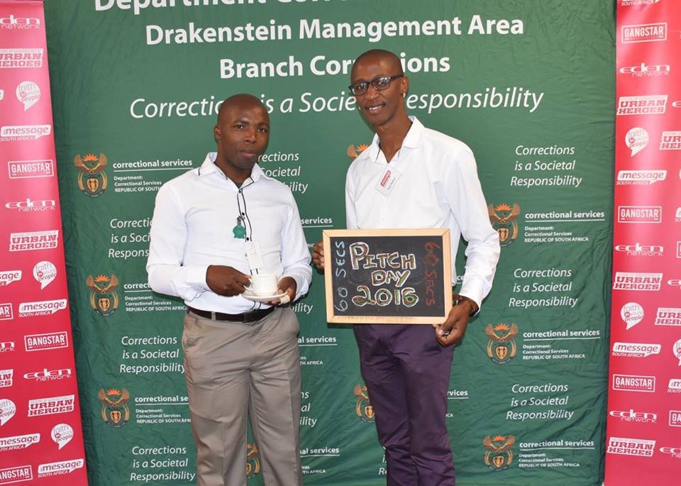 MT (left) back in prison for elevator pitch day