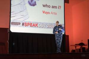 Vuyo speaking at our recent Speak Out Event