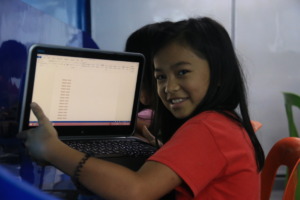 The girl exited as she used this latest laptop