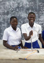 Girls in the Milembe science laboratory.