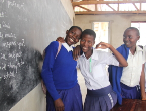 Girls after class in the new classroom.