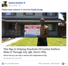Ashton Kutcher's support for veterans.